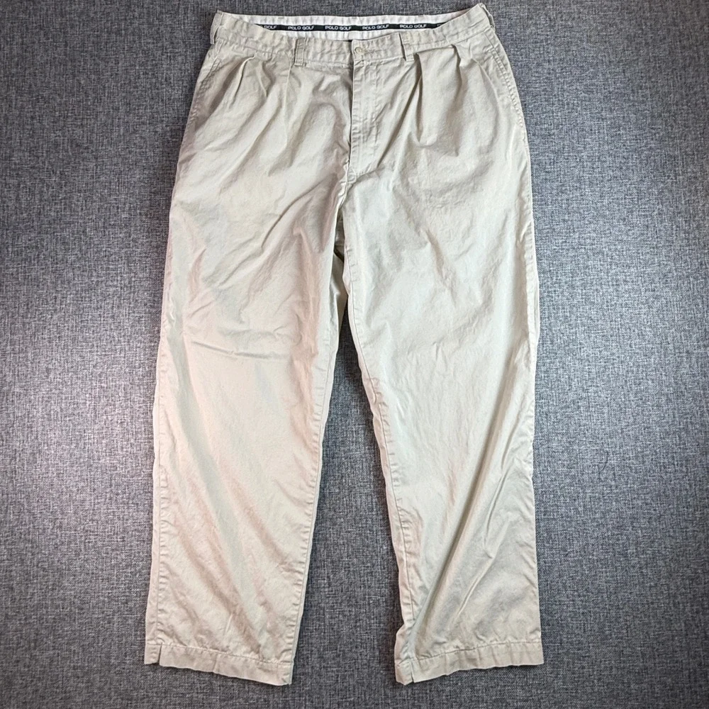 Vintage Mens Polo‎ Golf Pant | Measures 34x28 | Khaki Tan Pleated Cotton Chinos